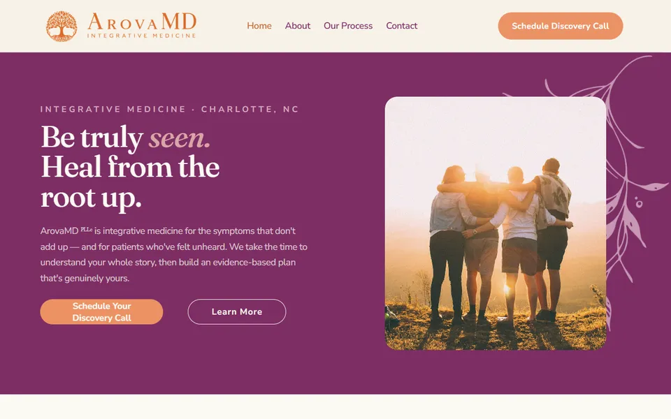 Home page of the ArovaMD Integrative Medicine website