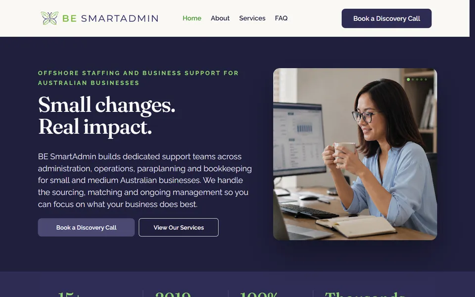 Home page of the BE SmartAdmin Services website