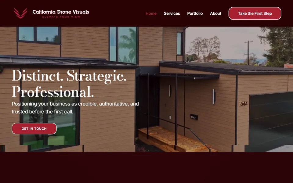 Home page of the California Drone Visuals website