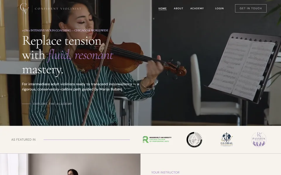 Home page of the Confident Violinist website