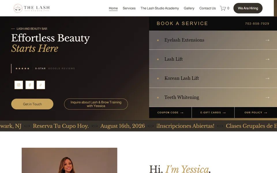 Home page of the The Lash Studio website