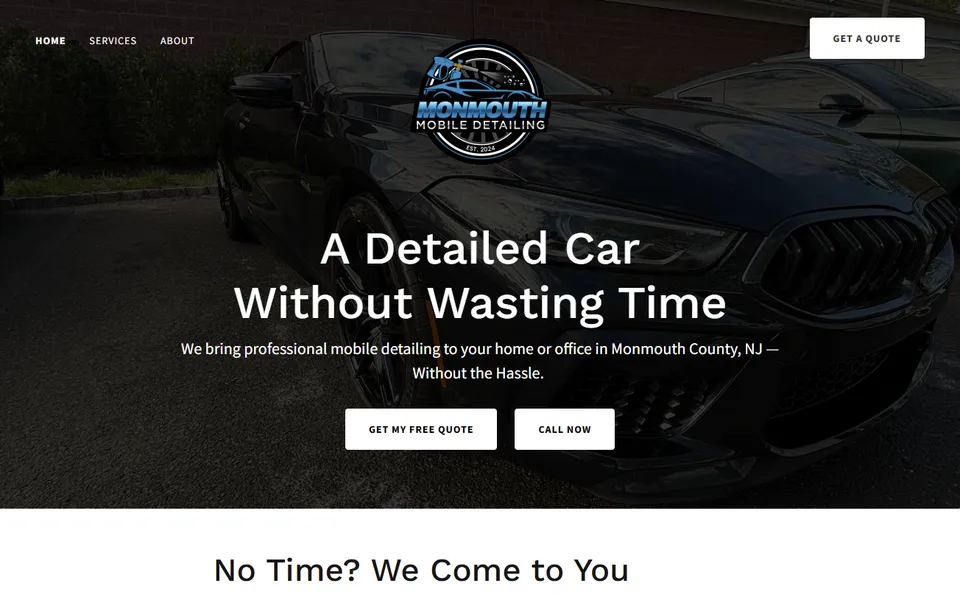 Home page of the Monmouth Mobile Detailing website