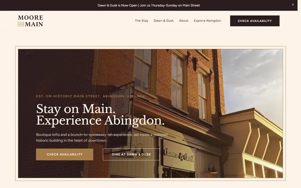 Home page of the Moore on Main website