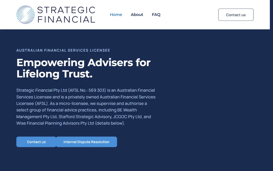 Home page of the Strategic Financial website